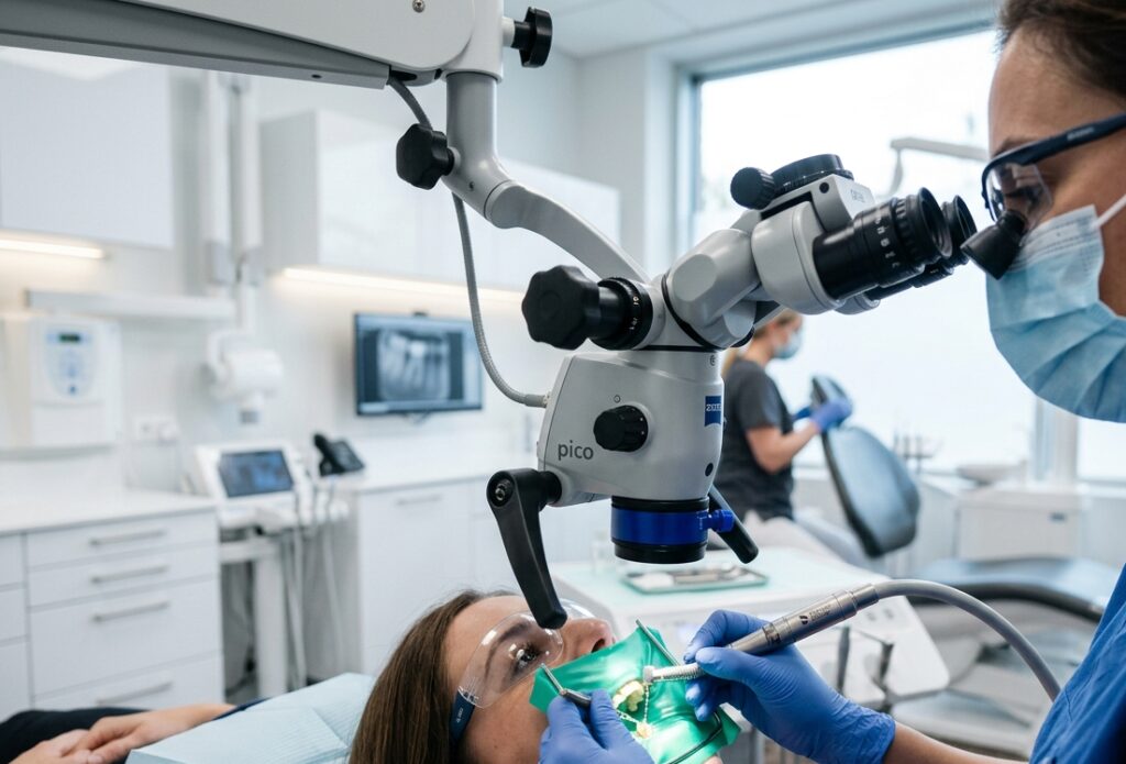 Tratamento de Endodontia com microscópio clínico e precisão odontológica