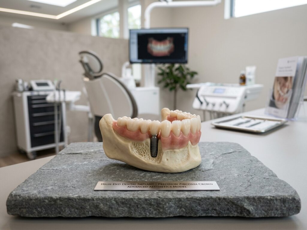 Modelo de implante dentário e coroa cerâmica de alta precisão